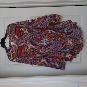 Fig and Flower 3X Boho Multi Color Button Up Half Sleeve V-neck Casual Tunic